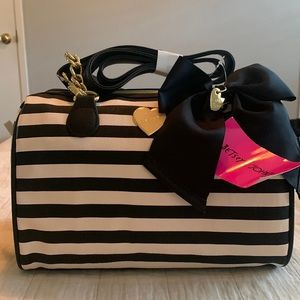 Betsey Johnson Black & White Striped Medium Speedy Barrel Handbag - NWT!